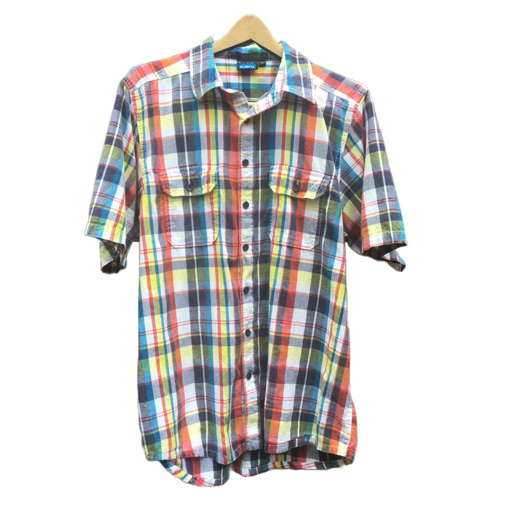 Kavu Plaid Short Men’s Size L Large Cotton Madras Short Sleeve
